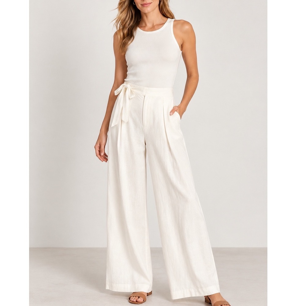 NEW Gilli Asst Pants Off-White Wide Leg Pleated Side Waist Tie Flowy Sz Large